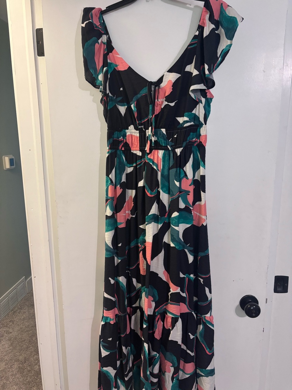 Nine West Black Maxi Dress with Pink and Teal Abstract Print